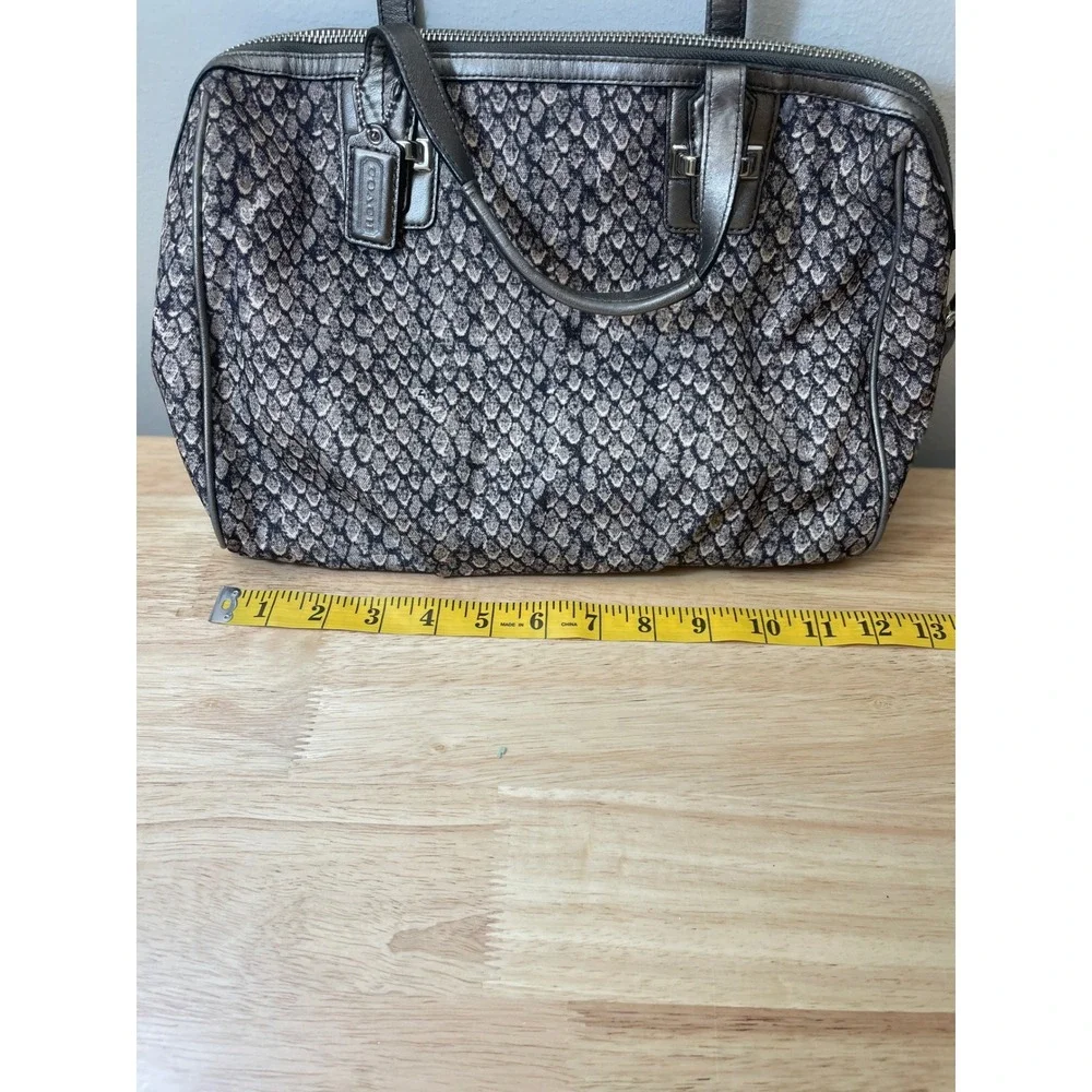 Coach Signature Snakeskin Print Satchel Bag Pewter Accents Shoulder‎ Bag